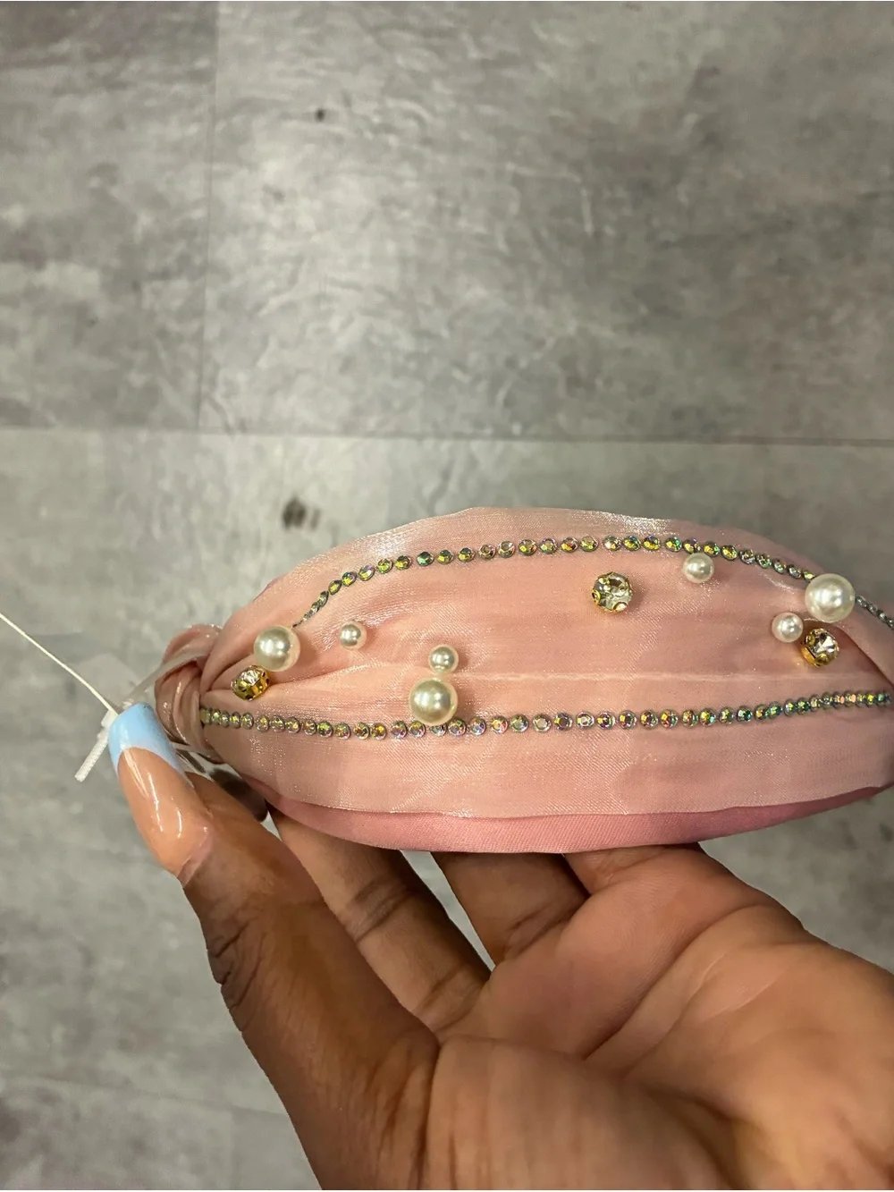 Pink Pearl & Crystal Knotted Headband